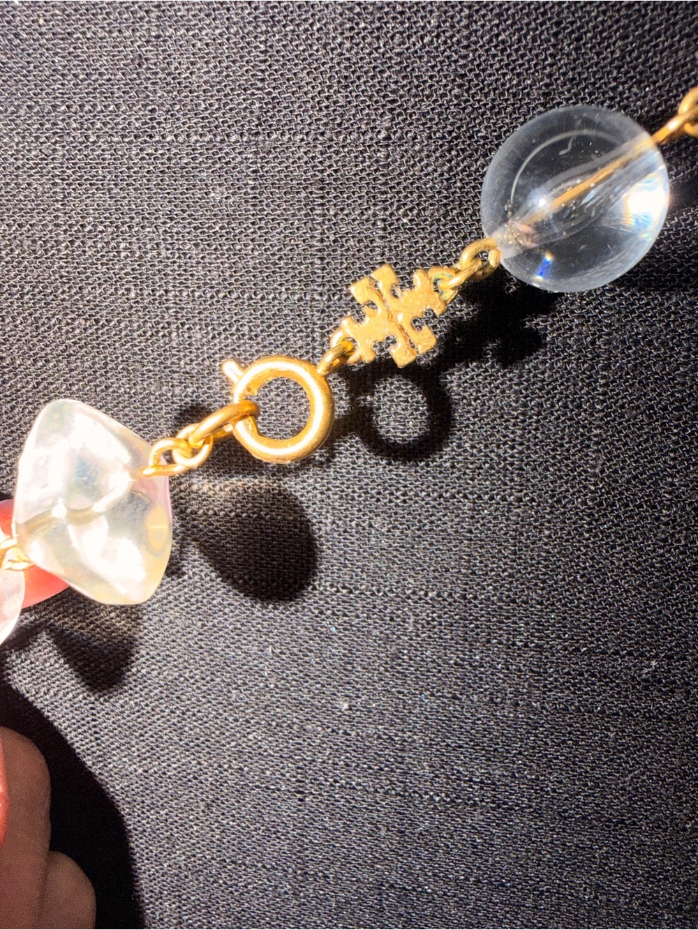 Tory Burch Clear and Gold Beaded Logo Pendant Necklace - Picture 2 of 7